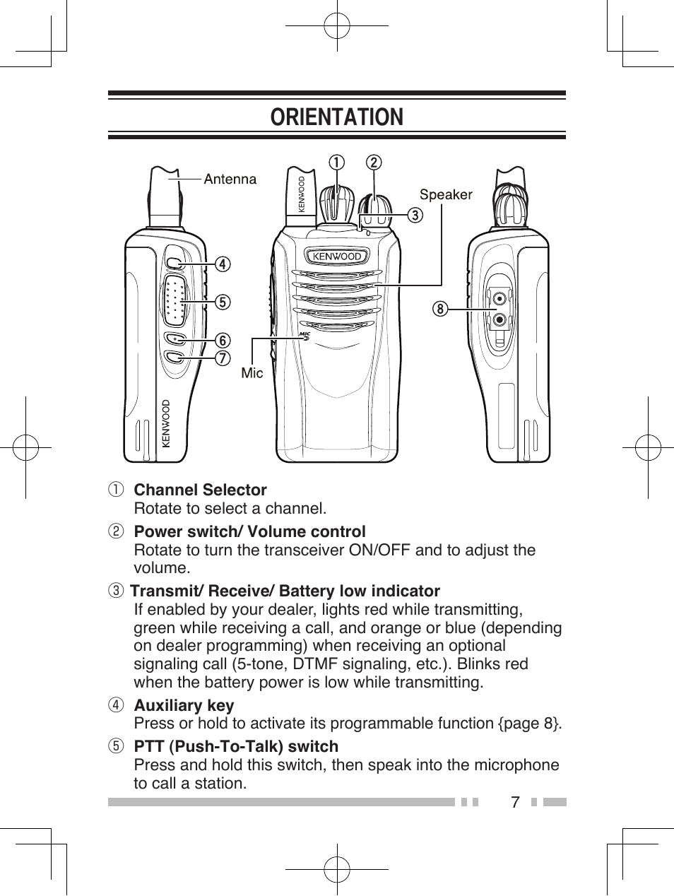 Orientation | Kenwood TK-2360E User Manual | Page 15 / 28