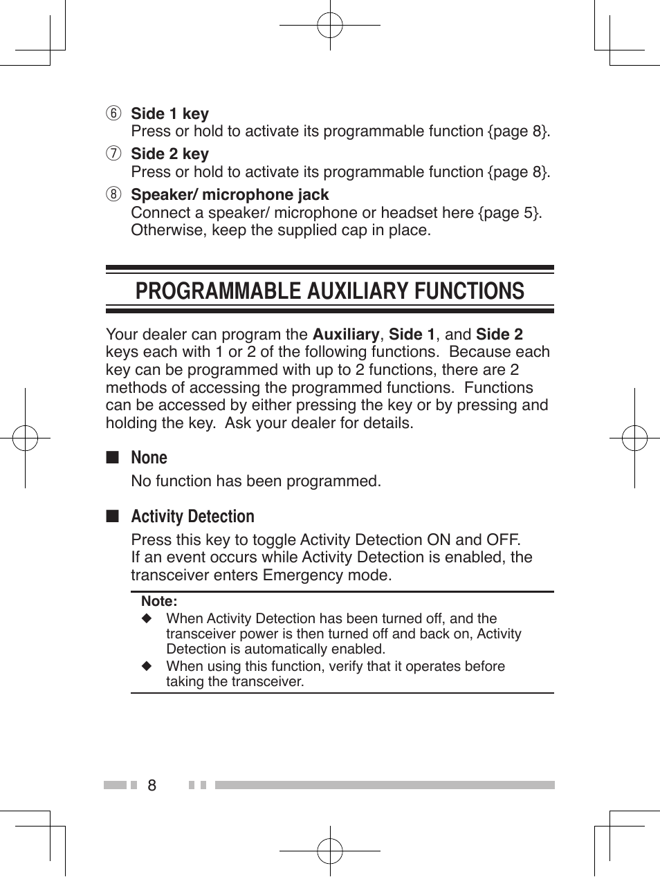 Programmable auxiliary functions | Kenwood TK-2360E User Manual | Page 16 / 28