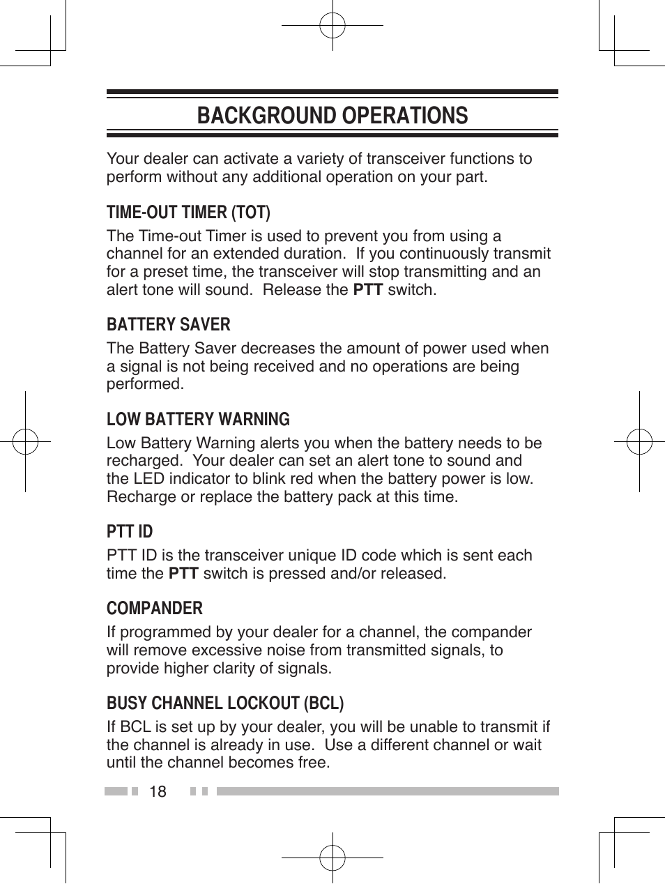 Background operations | Kenwood TK-2360E User Manual | Page 26 / 28