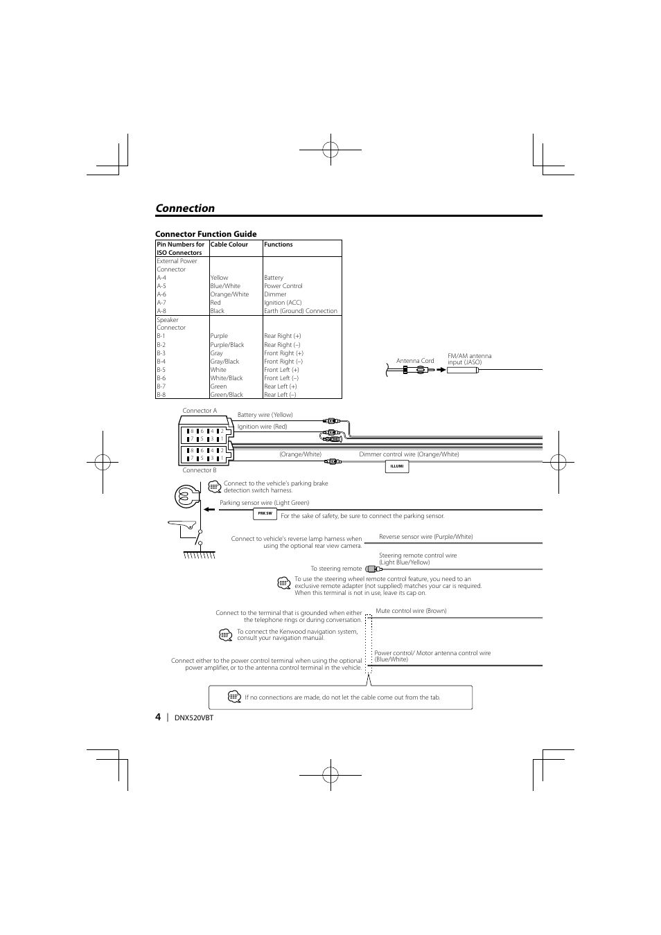 Connection | Kenwood DNX520VBT User Manual | Page 4 / 9