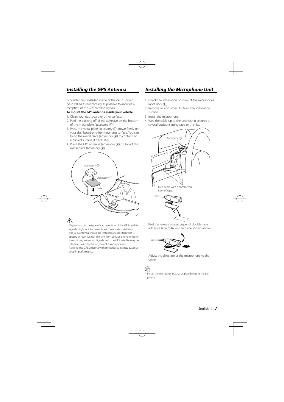 Installing the gps antenna, Installing the microphone unit | Kenwood DNX520VBT User Manual | Page 7 / 9