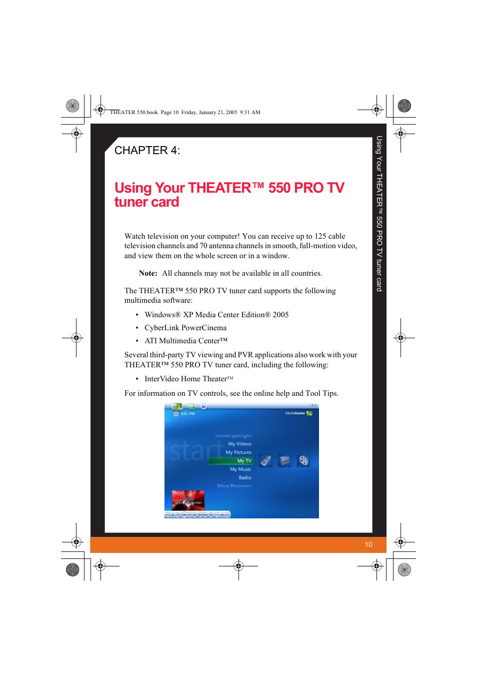 Using your theater™ 550 pro tv tuner card, Chapter 4 | ATI Technologies THEATER 550 User Manual | Page 15 / 23