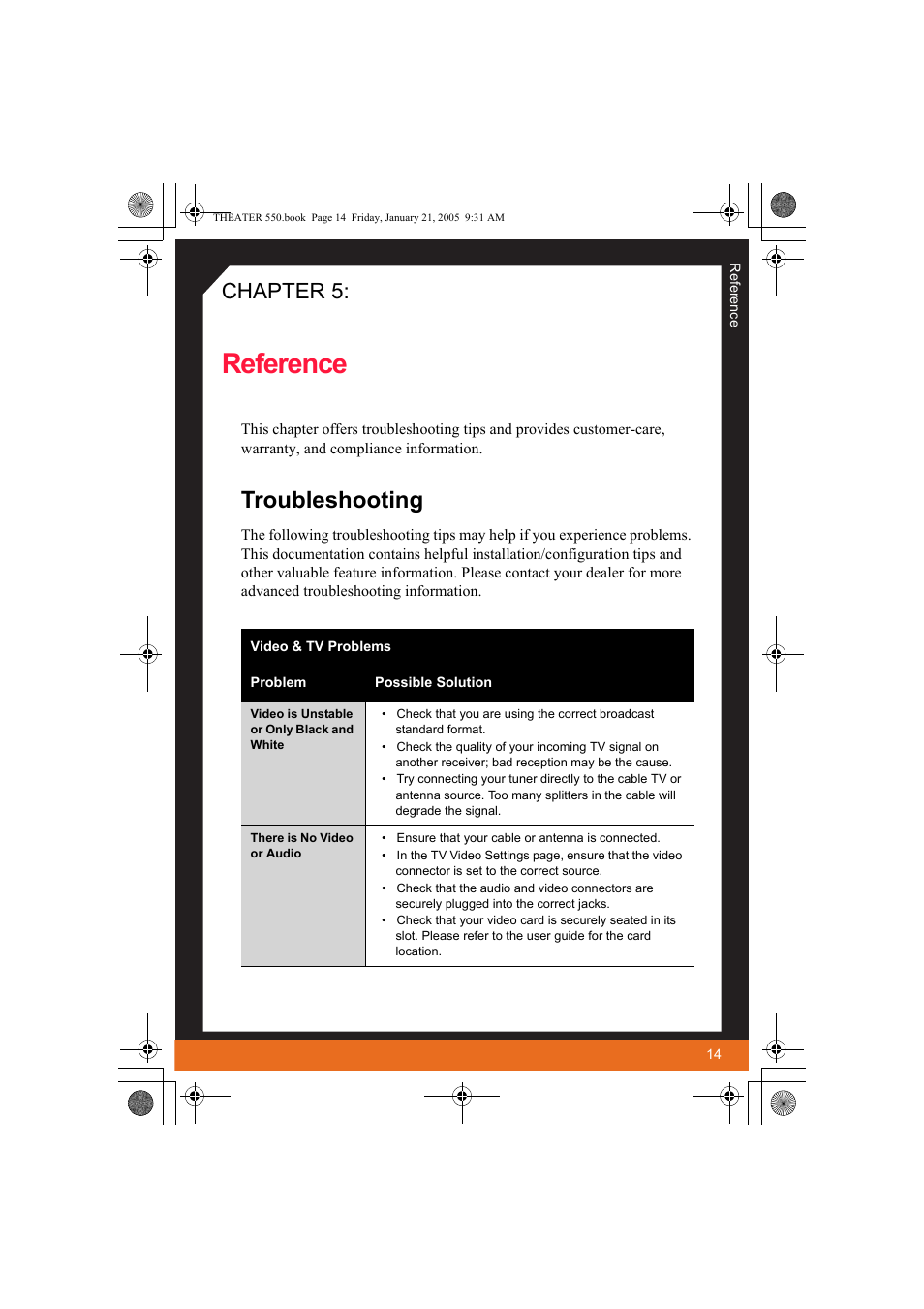 Reference, Troubleshooting, Chapter 5 | ATI Technologies THEATER 550 User Manual | Page 19 / 23