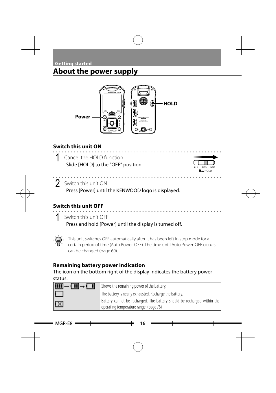 About the power supply | Kenwood MGR-E8-B User Manual | Page 16 / 84