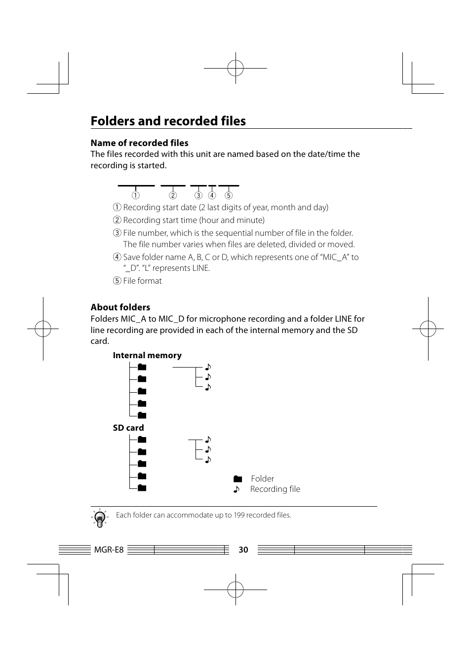 Folders and recorded files | Kenwood MGR-E8-B User Manual | Page 30 / 84