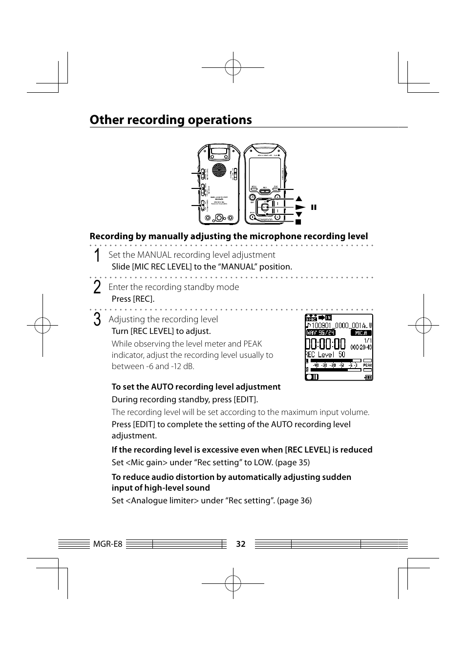 Other recording operations | Kenwood MGR-E8-B User Manual | Page 32 / 84