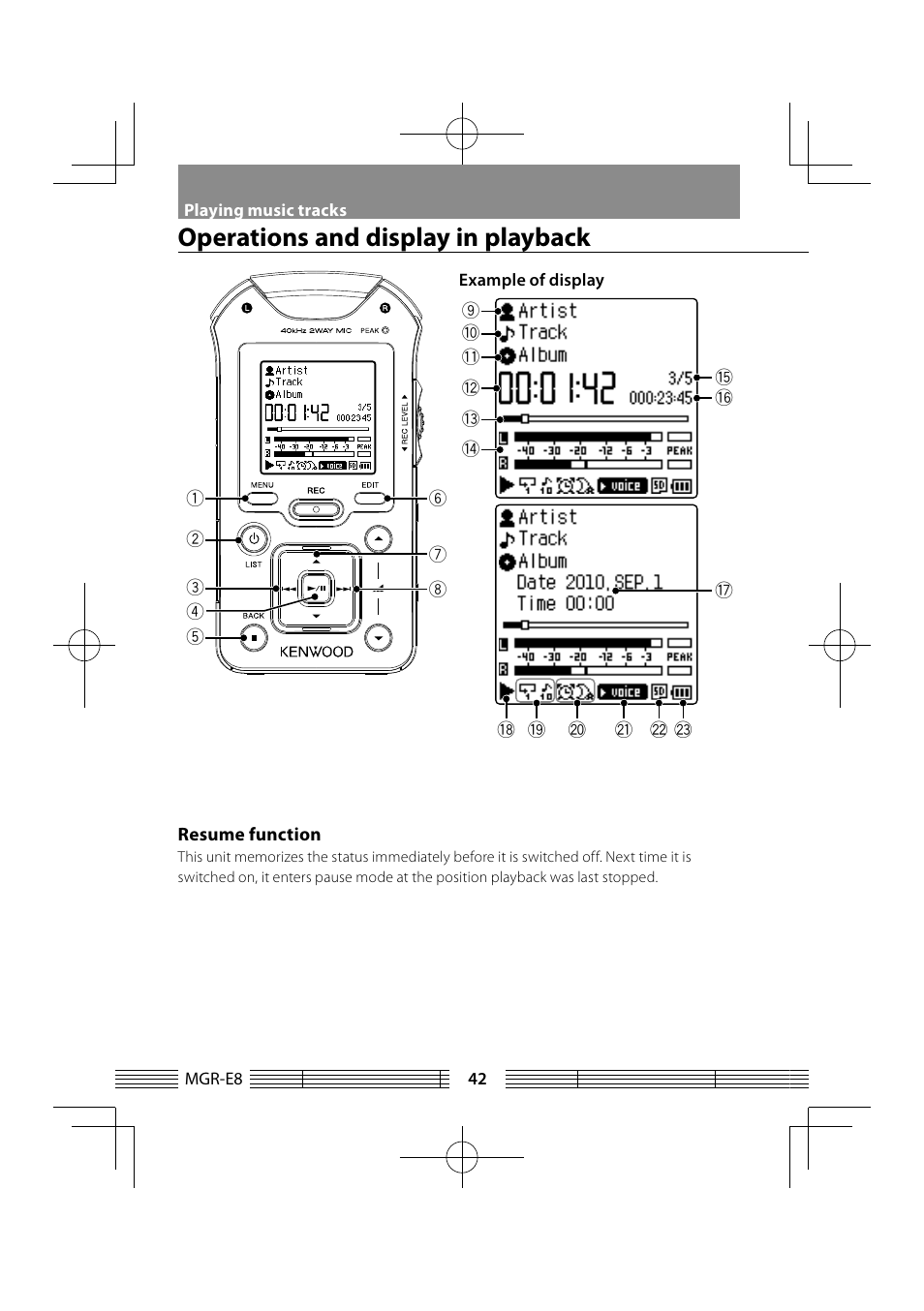 Operations and display in playback | Kenwood MGR-E8-B User Manual | Page 42 / 84