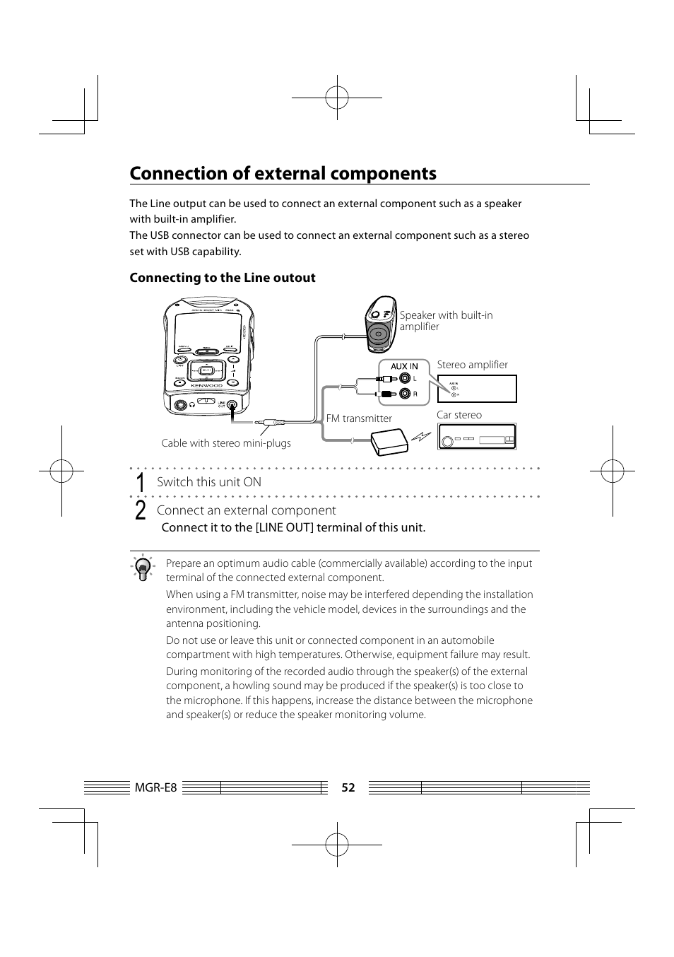 Connection of external components | Kenwood MGR-E8-B User Manual | Page 52 / 84