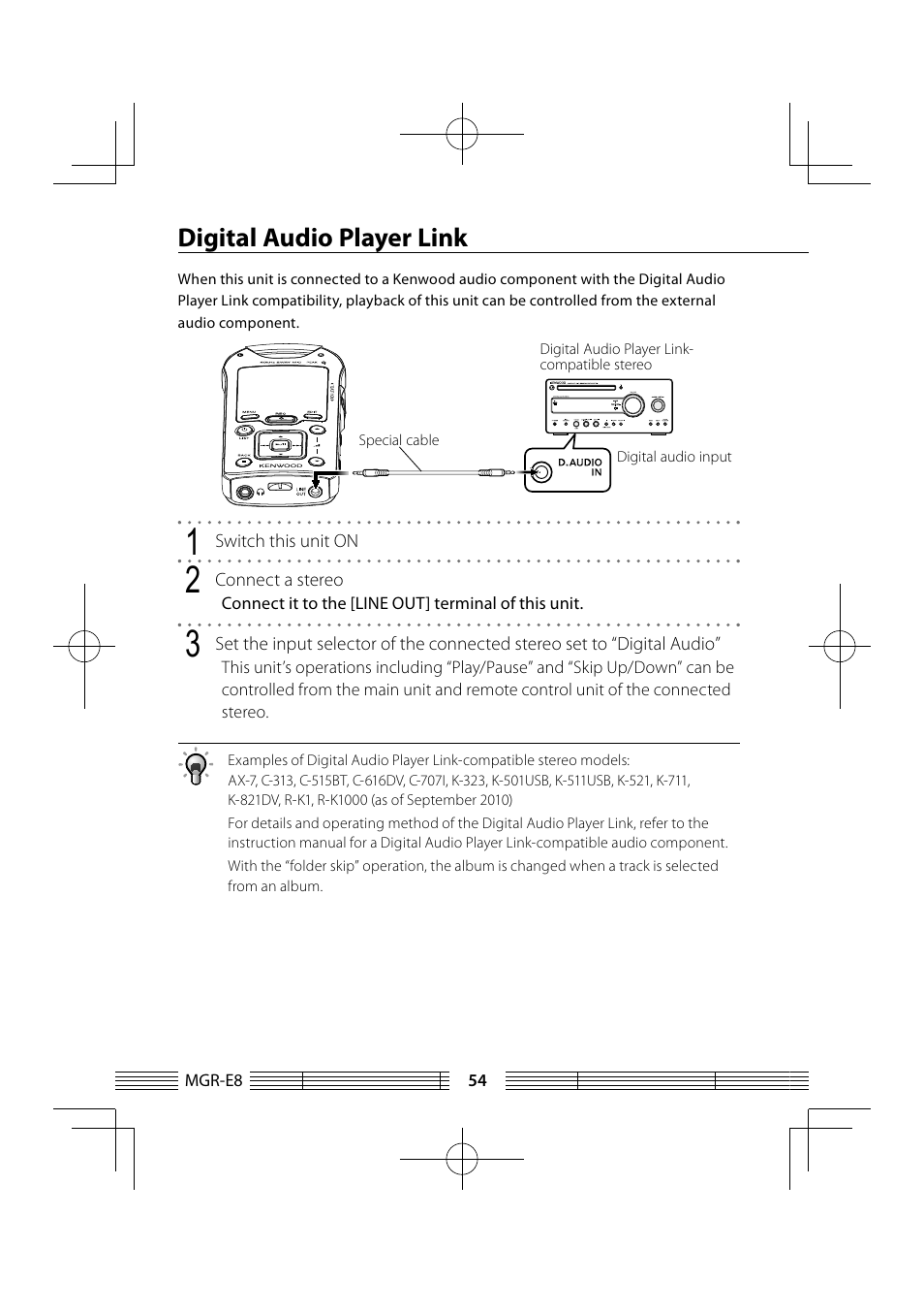 Digital audio player link | Kenwood MGR-E8-B User Manual | Page 54 / 84