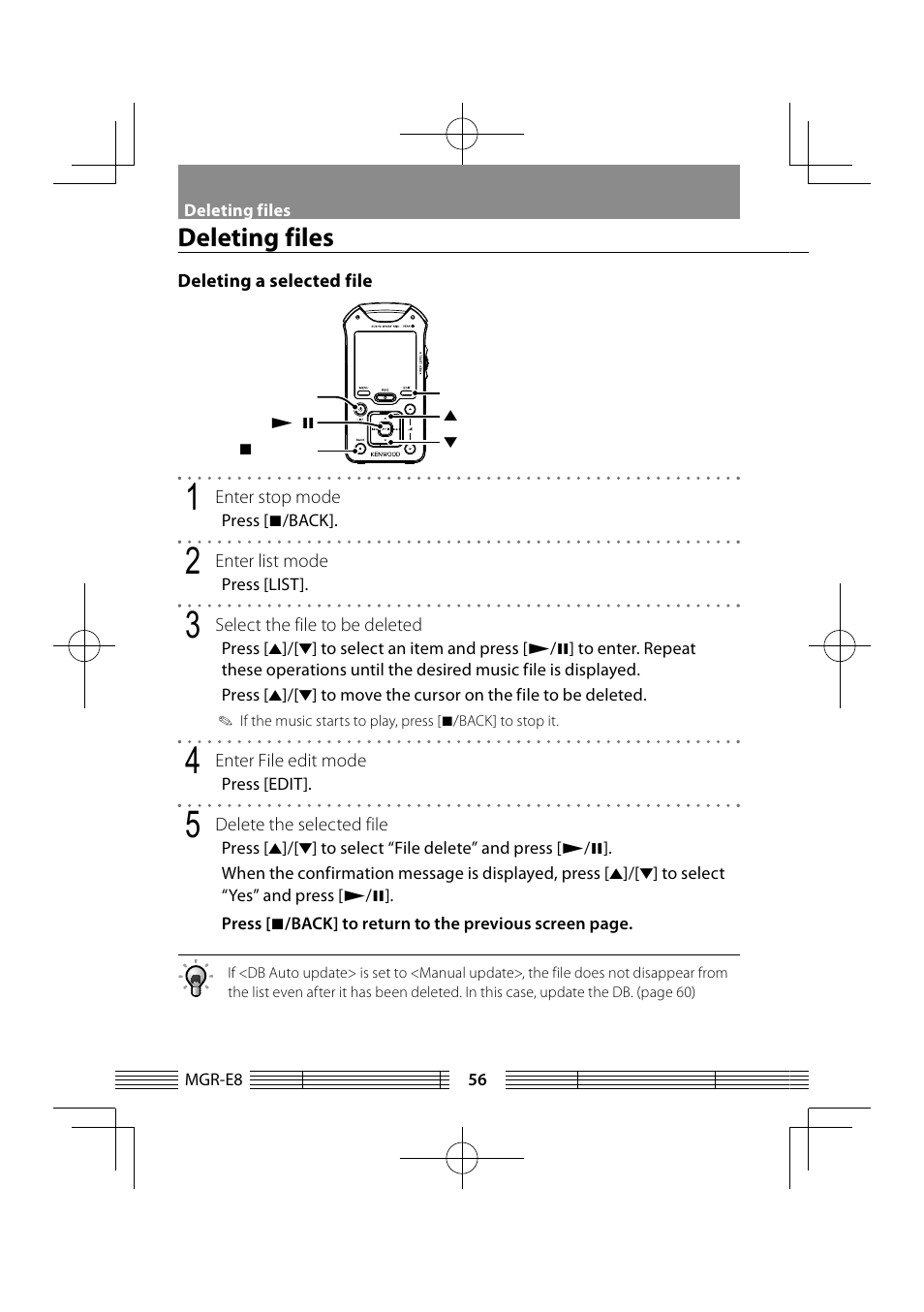 Deleting files | Kenwood MGR-E8-B User Manual | Page 56 / 84