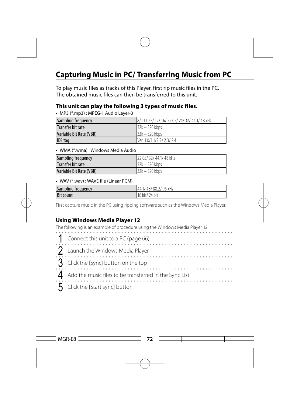 Capturing music in pc/ transferring music from pc | Kenwood MGR-E8-B User Manual | Page 72 / 84