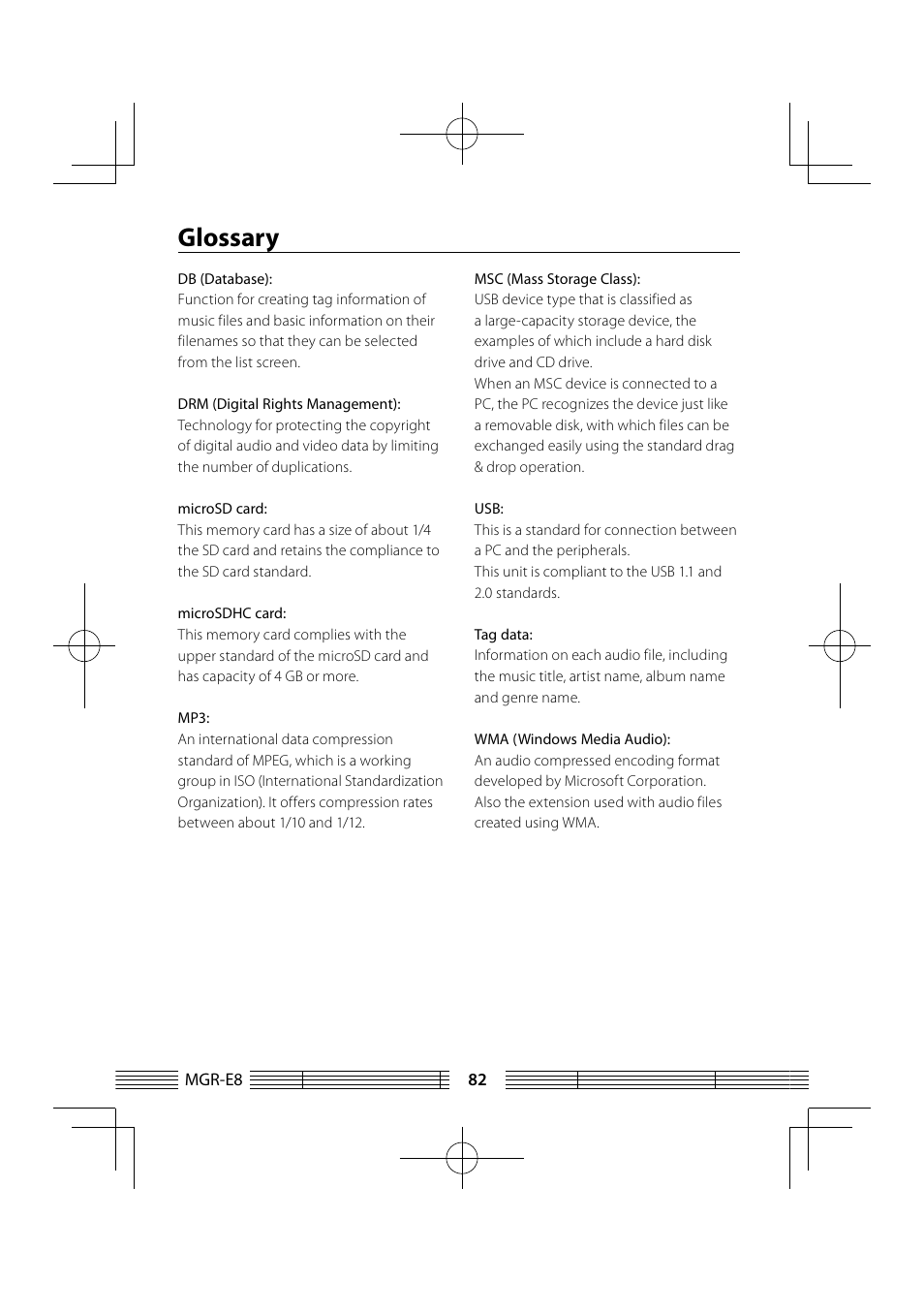 Glossary | Kenwood MGR-E8-B User Manual | Page 82 / 84