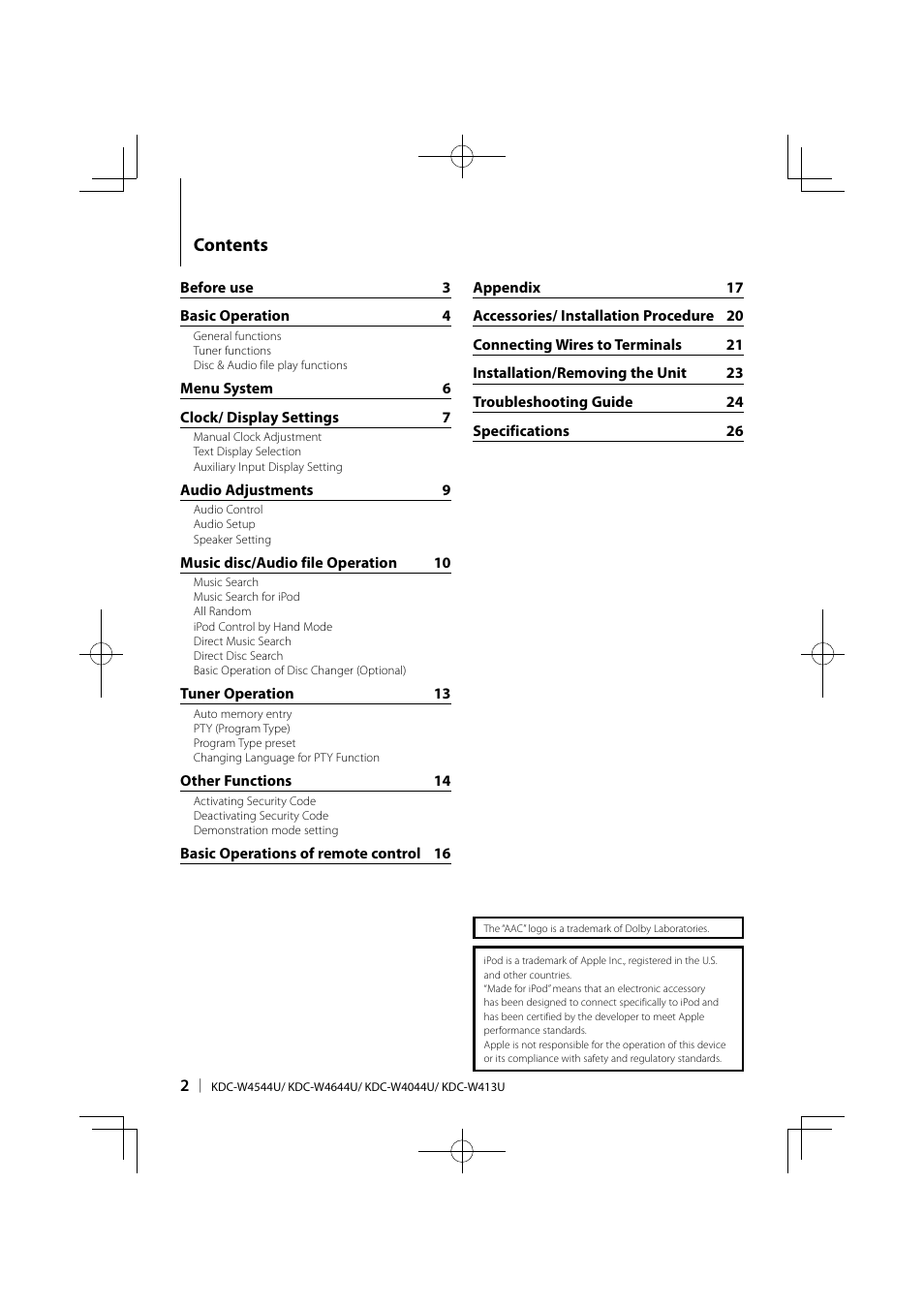 Kenwood KDC-W413UA User Manual | Page 2 / 27