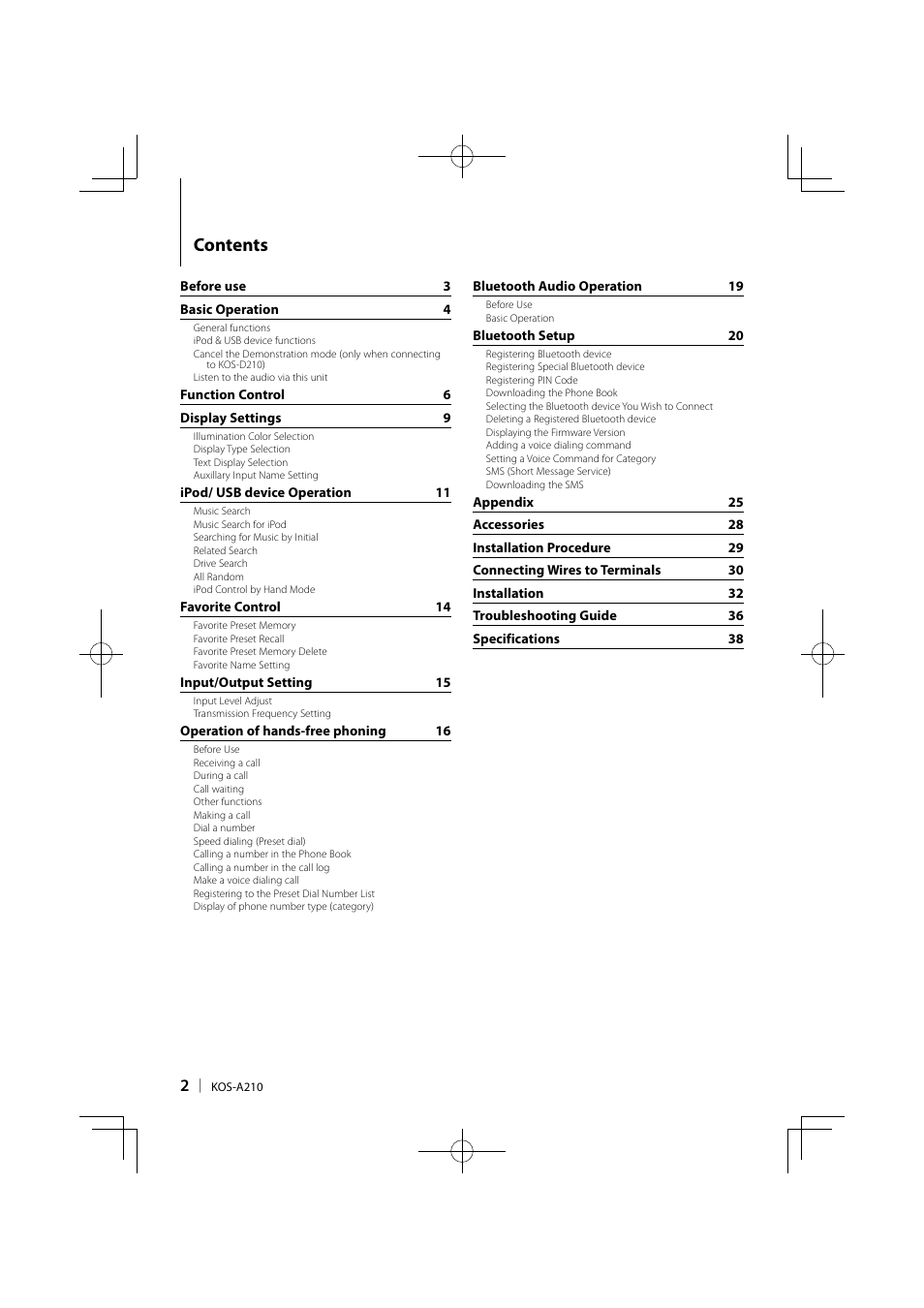 Kenwood KOS-A210 User Manual | Page 2 / 40