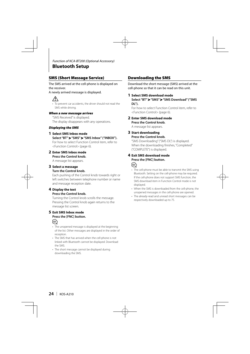 Bluetooth setup | Kenwood KOS-A210 User Manual | Page 24 / 40