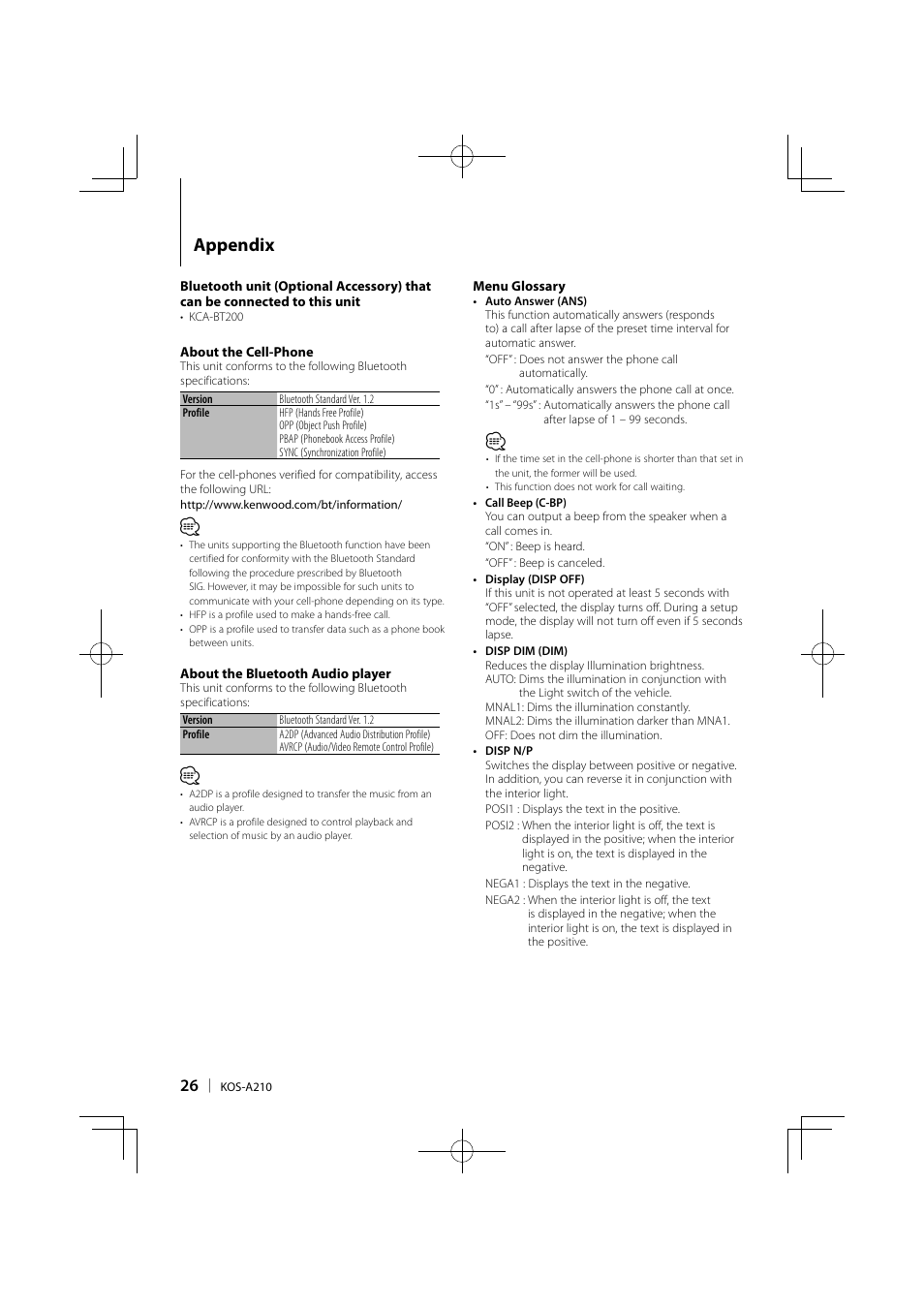 Appendix | Kenwood KOS-A210 User Manual | Page 26 / 40