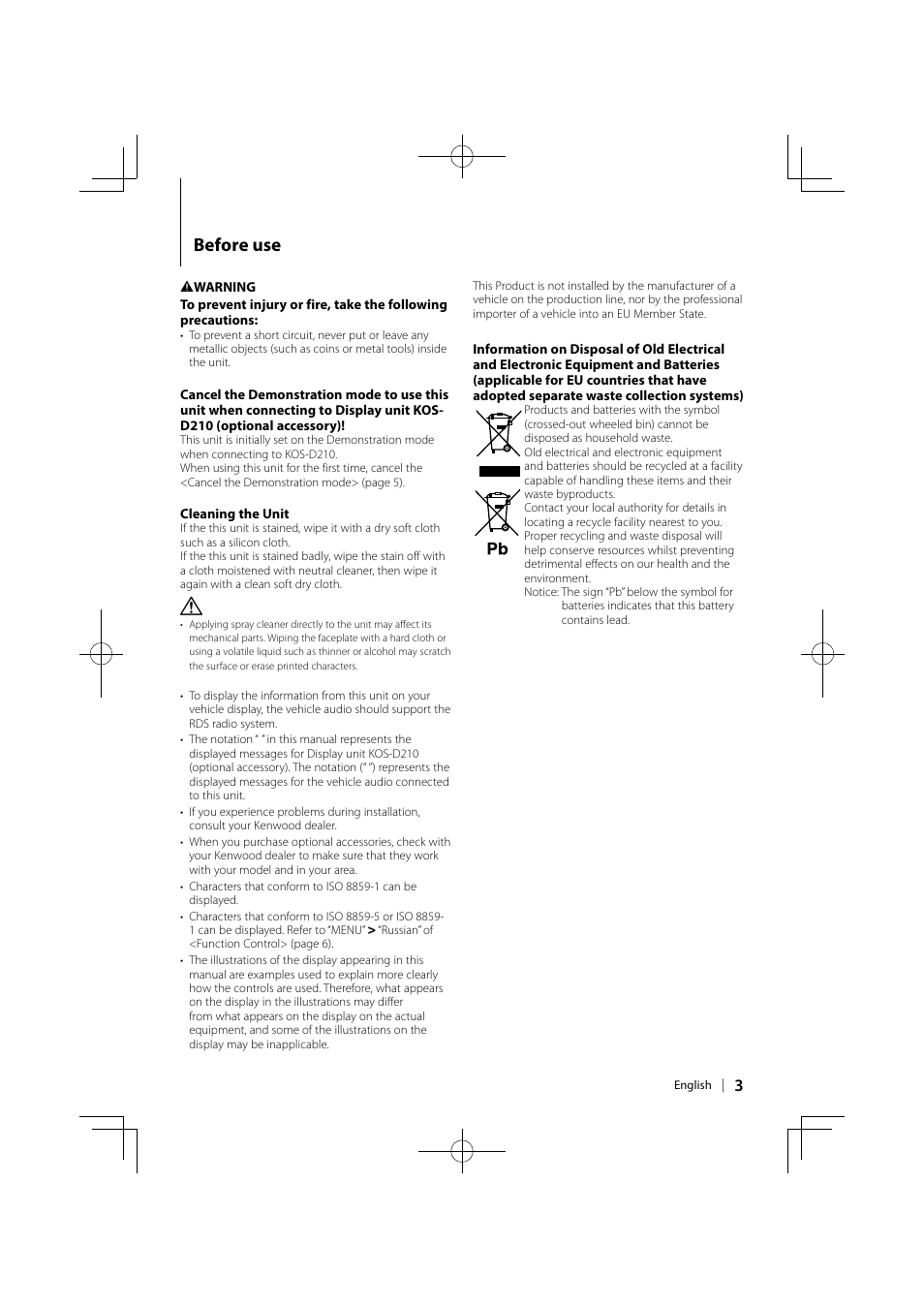 Before use | Kenwood KOS-A210 User Manual | Page 3 / 40