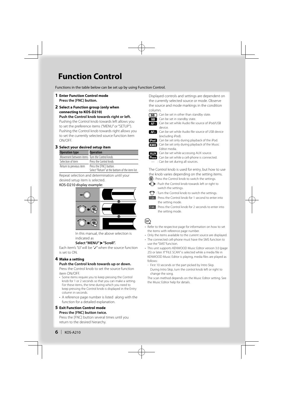 Function control | Kenwood KOS-A210 User Manual | Page 6 / 40
