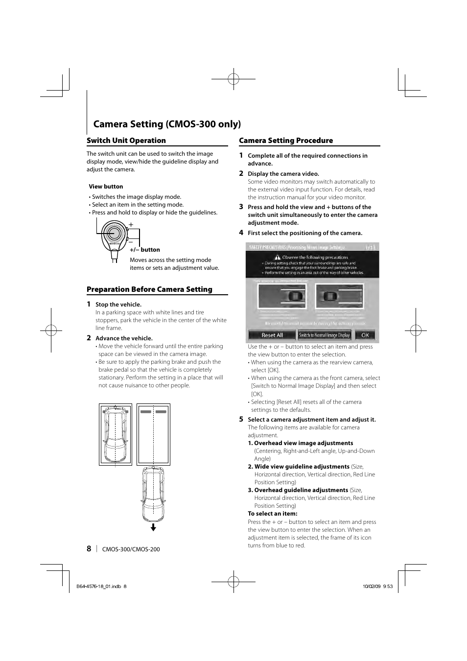 Camera setting (cmos-300 only) | Kenwood CMOS-200 User Manual | Page 8 / 15