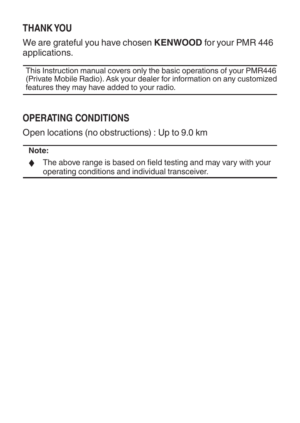 Operating conditions | Kenwood TK-3501E User Manual | Page 2 / 31