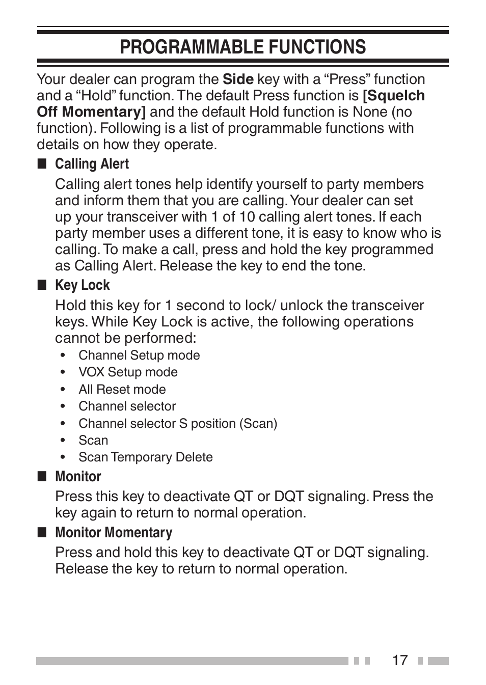 Programmable functions | Kenwood TK-3501E User Manual | Page 25 / 31
