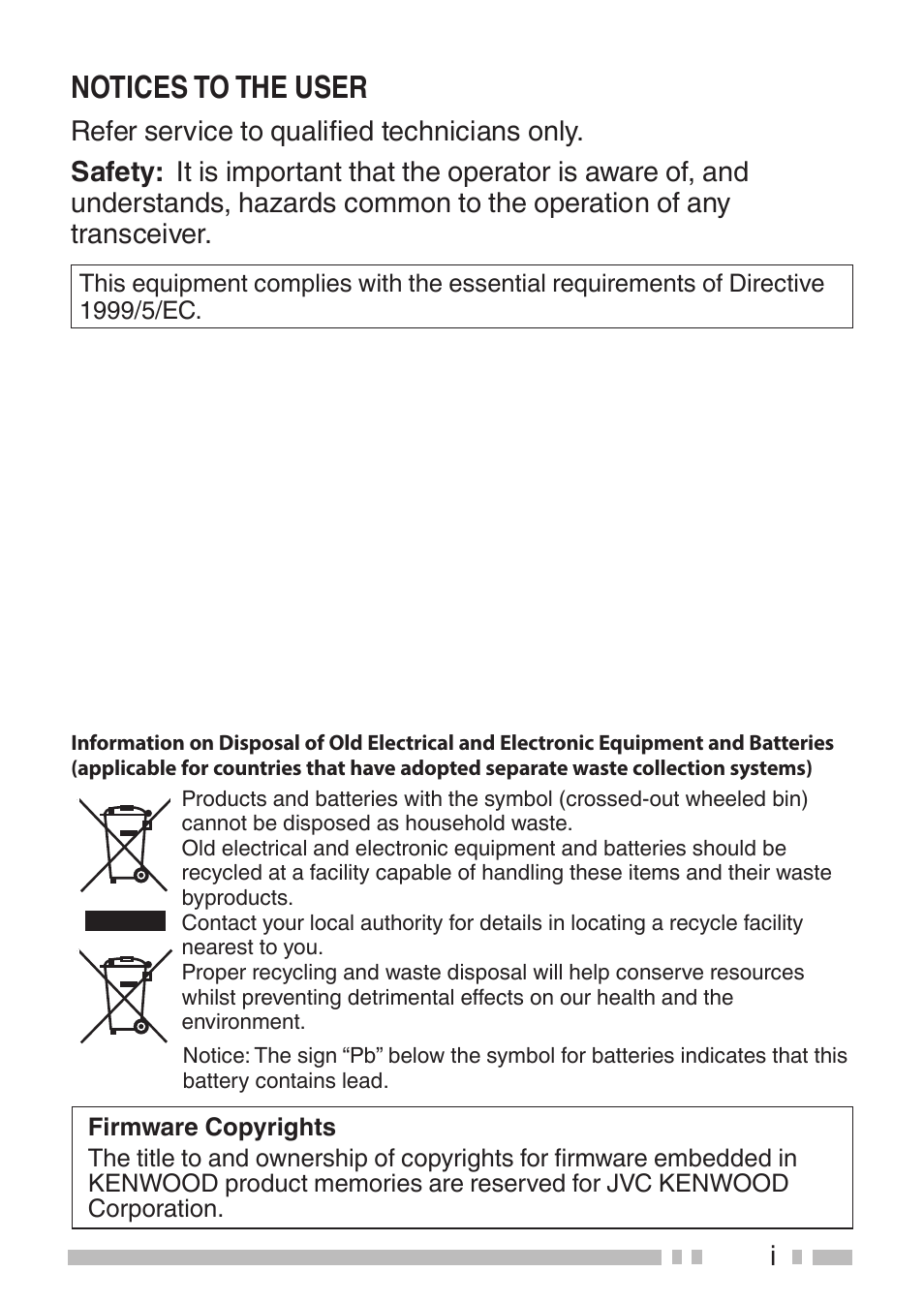 Notices to the user | Kenwood TK-3501E User Manual | Page 3 / 31