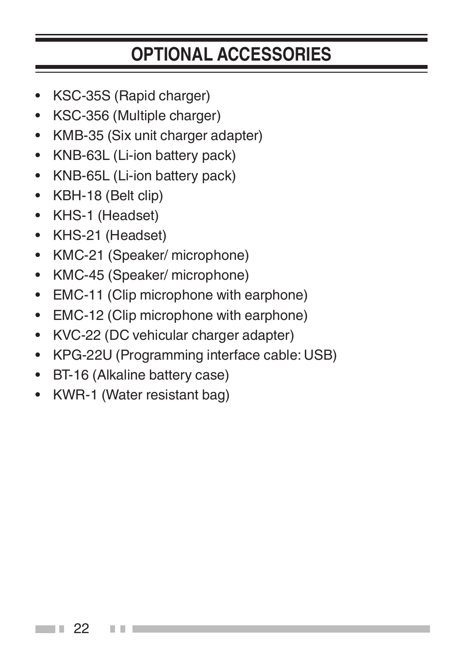 Optional accessories | Kenwood TK-3501E User Manual | Page 30 / 31