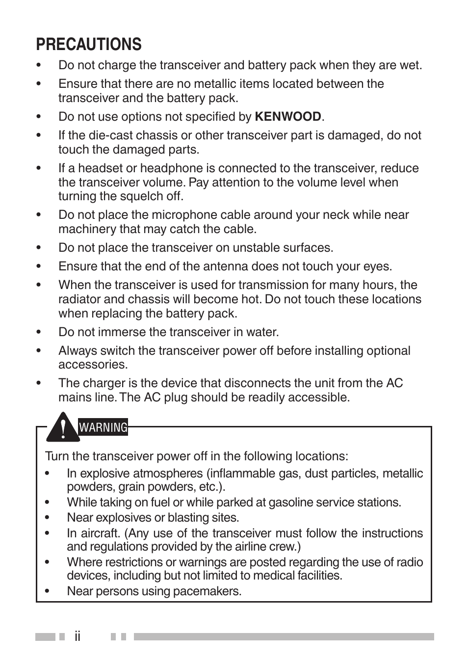 Precautions | Kenwood TK-3501E User Manual | Page 4 / 31