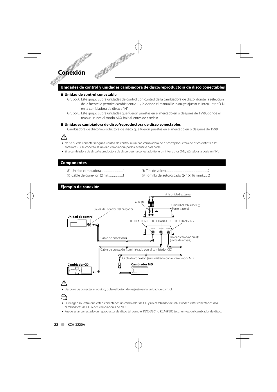 Conexión | Kenwood KCA-S220A User Manual | Page 2 / 8