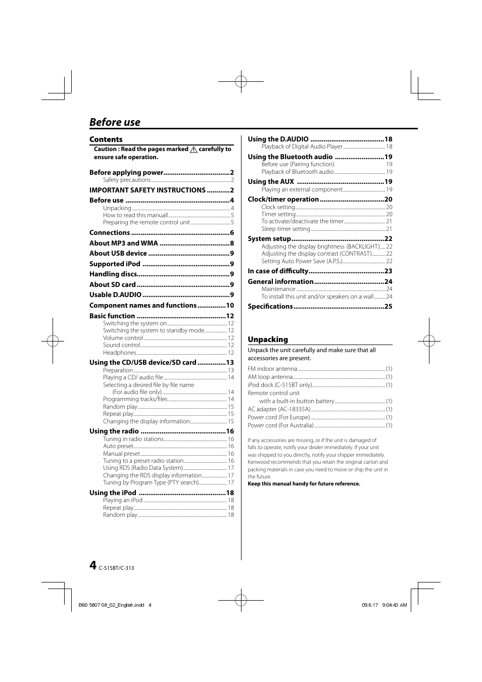 Before use | Kenwood C-515BT User Manual | Page 4 / 28