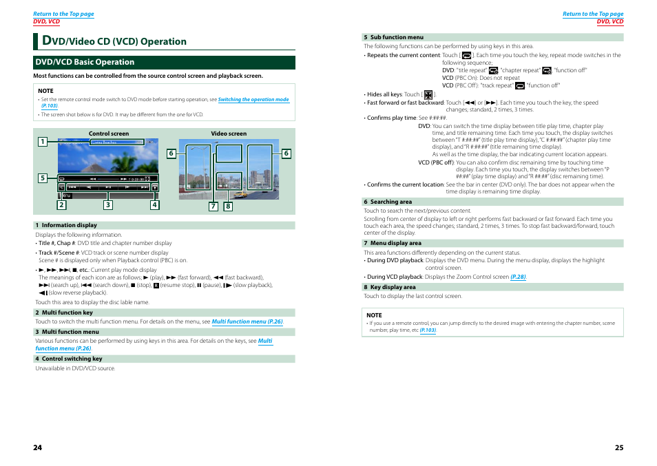 Dvd/video cd (vcd) operation, Dvd/vcd basic operation, Dvd/video cd (vcd) operation 24 | Vd/video cd (vcd) operation | Kenwood DNX4230TR User Manual | Page 13 / 63