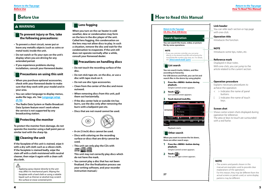 Before use, 2 warning, How to read this manual | Warning, Efore use, Ow to read this manual | Kenwood DNX4230TR User Manual | Page 3 / 63