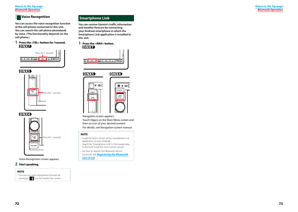 Smartphone link, P.72) | Kenwood DNX4230TR User Manual | Page 37 / 63