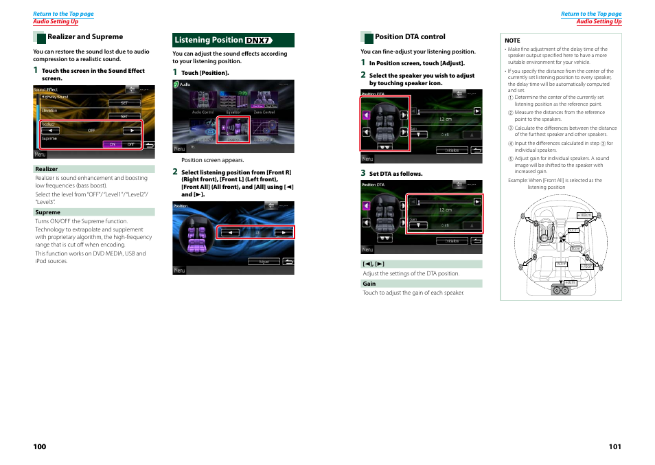 Listening position, P.100) | Kenwood DNX4230TR User Manual | Page 51 / 63