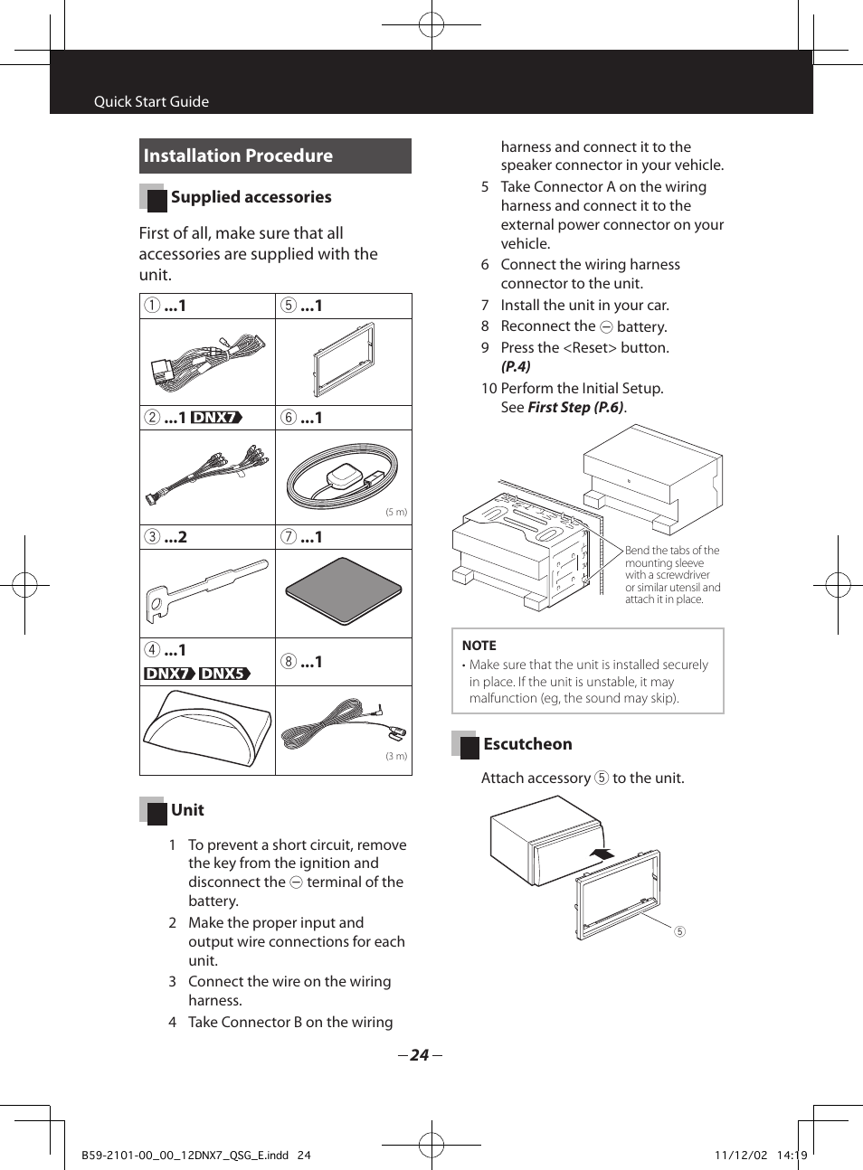 Installation procedure | Kenwood DNX5210BT User Manual | Page 24 / 36