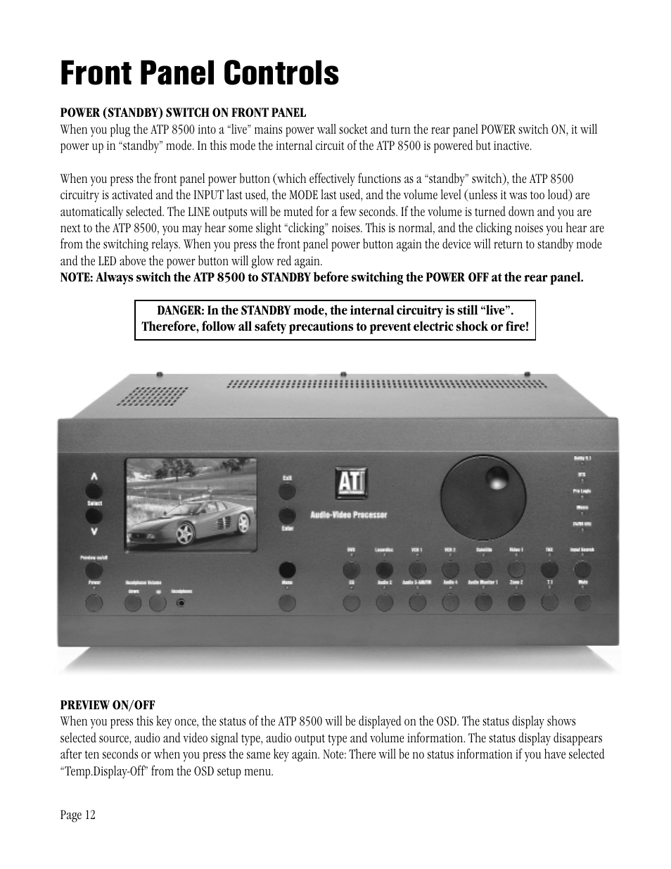 Front panel controls | ATI Technologies ATP 8500 User Manual | Page 12 / 36