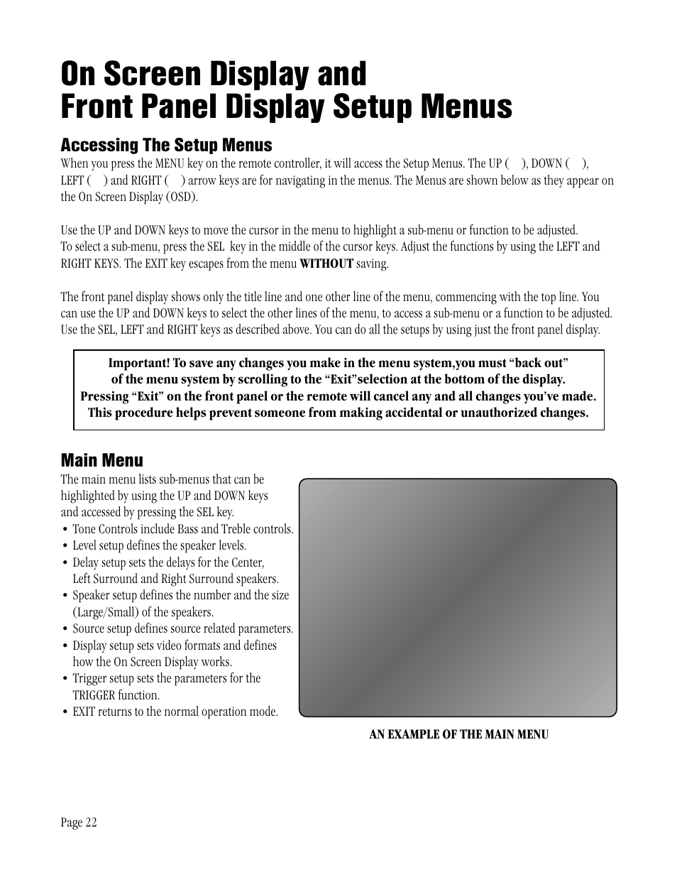 Accessing the setup menus, Main menu | ATI Technologies ATP 8500 User Manual | Page 22 / 36