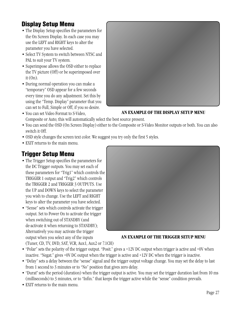 Display setup menu, Trigger setup menu | ATI Technologies ATP 8500 User Manual | Page 27 / 36