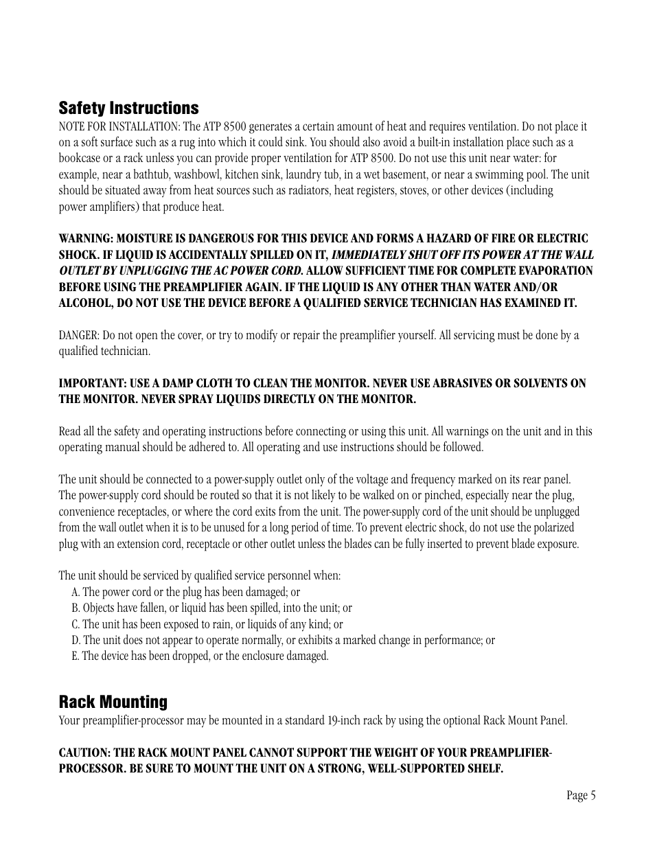 Safety instructions, Rack mounting | ATI Technologies ATP 8500 User Manual | Page 5 / 36