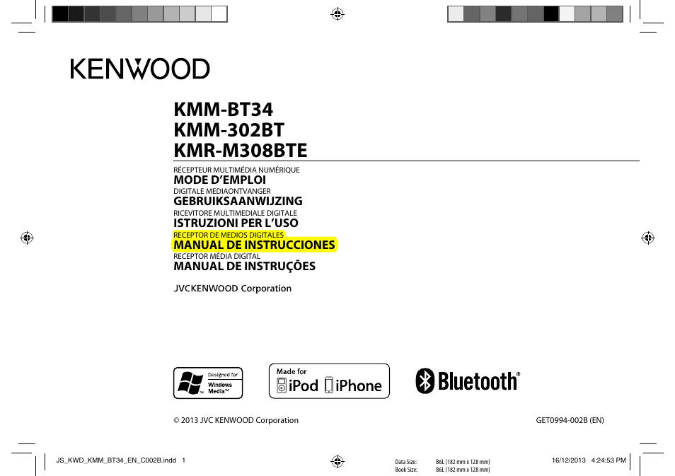 Kenwood KMR-M308BTE User Manual | 19 pages