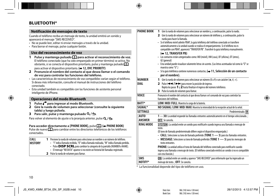 Bluetooth | Kenwood KMR-M308BTE User Manual | Page 10 / 19