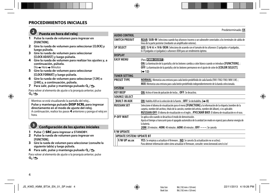 Procedimientos iniciales | Kenwood KMR-M308BTE User Manual | Page 4 / 19