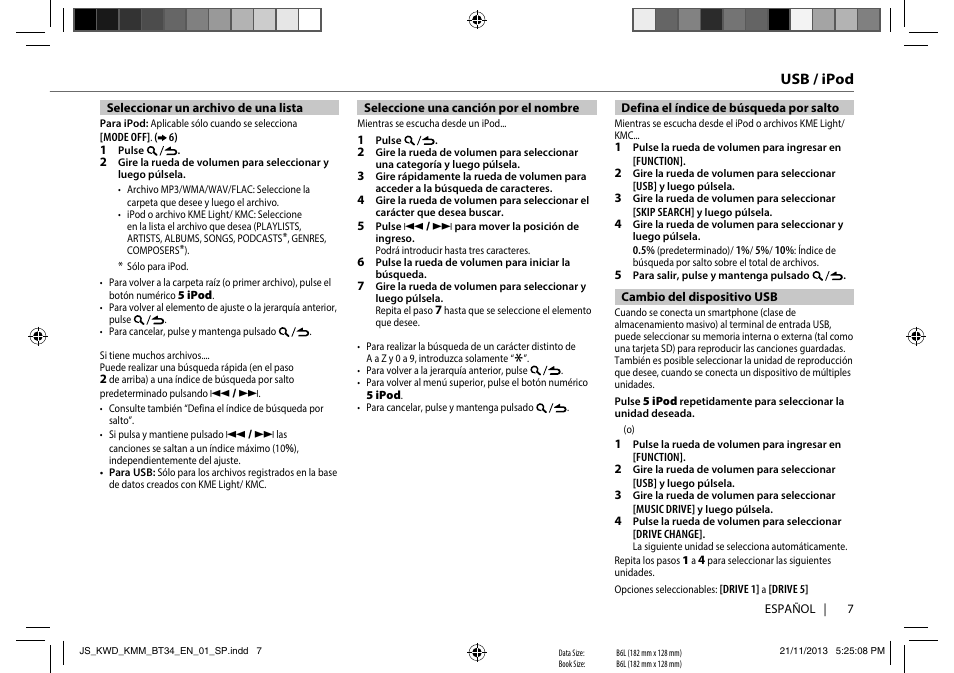 Usb / ipod | Kenwood KMR-M308BTE User Manual | Page 7 / 19