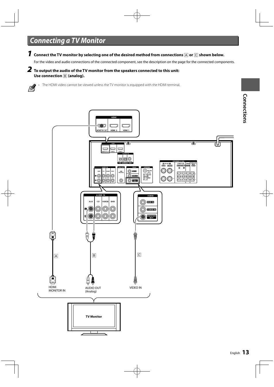 Connecting a tv monitor | Kenwood KRF-V5450D User Manual | Page 13 / 48