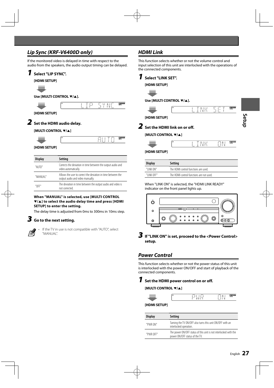 Hdmi link, Power control | Kenwood KRF-V5450D User Manual | Page 27 / 48