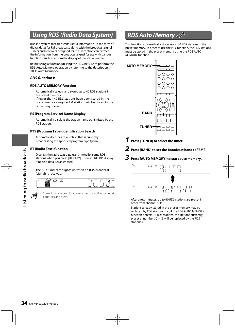 Using rds (radio data system) | Kenwood KRF-V5450D User Manual | Page 34 / 48