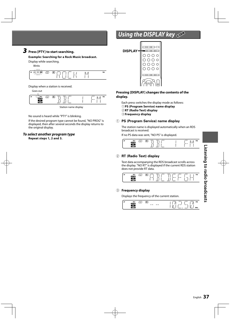 Using the display key | Kenwood KRF-V5450D User Manual | Page 37 / 48