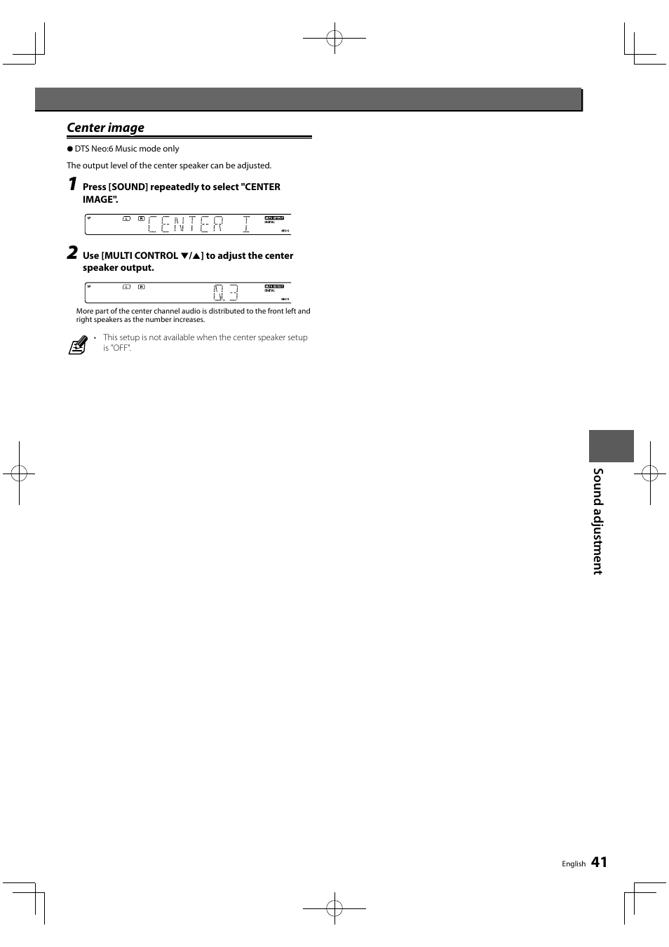 Sound ad ju st men t center image center image | Kenwood KRF-V5450D User Manual | Page 41 / 48