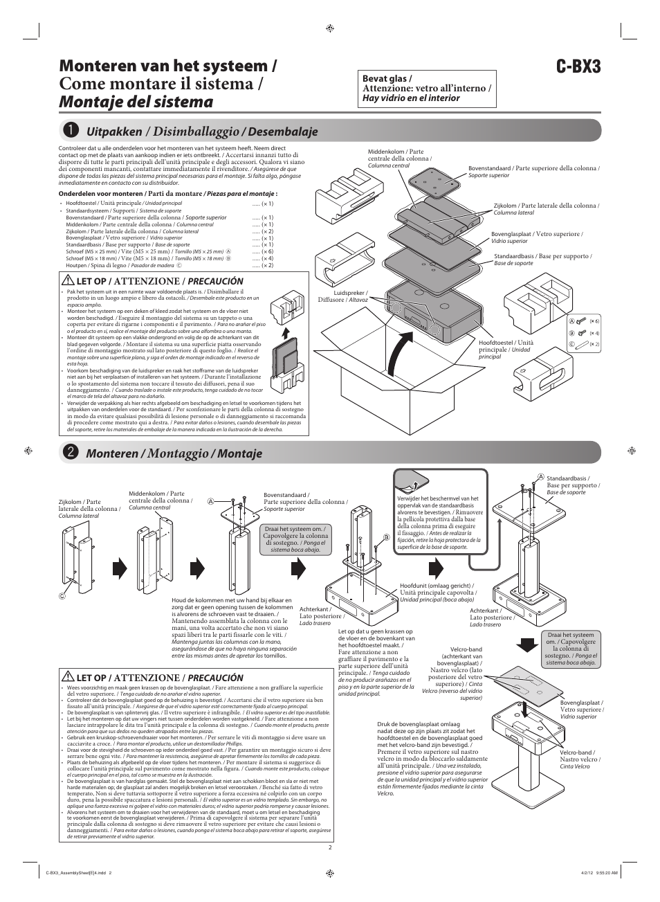 Come montare il sistema, C-bx3, Monteren van het systeem | Montaje del sistema, Disimballaggio, Montaggio, Uitpakken, Desembalaje, Monteren, Montaje | Kenwood C-BX3-B User Manual | Page 2 / 2