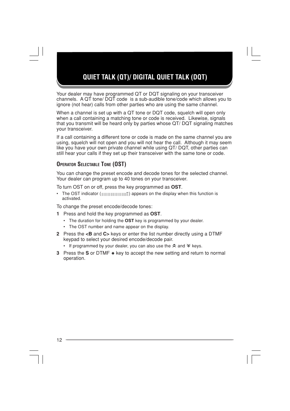 Quiet talk (qt)/ digital quiet talk (dqt) | Kenwood TK-7180E User Manual | Page 18 / 33